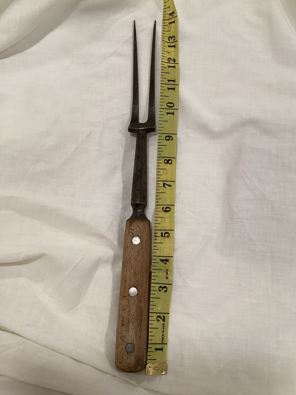 Two Tined Lamson Vintage carving/Meat Fork 3 Rivet Handle 15”